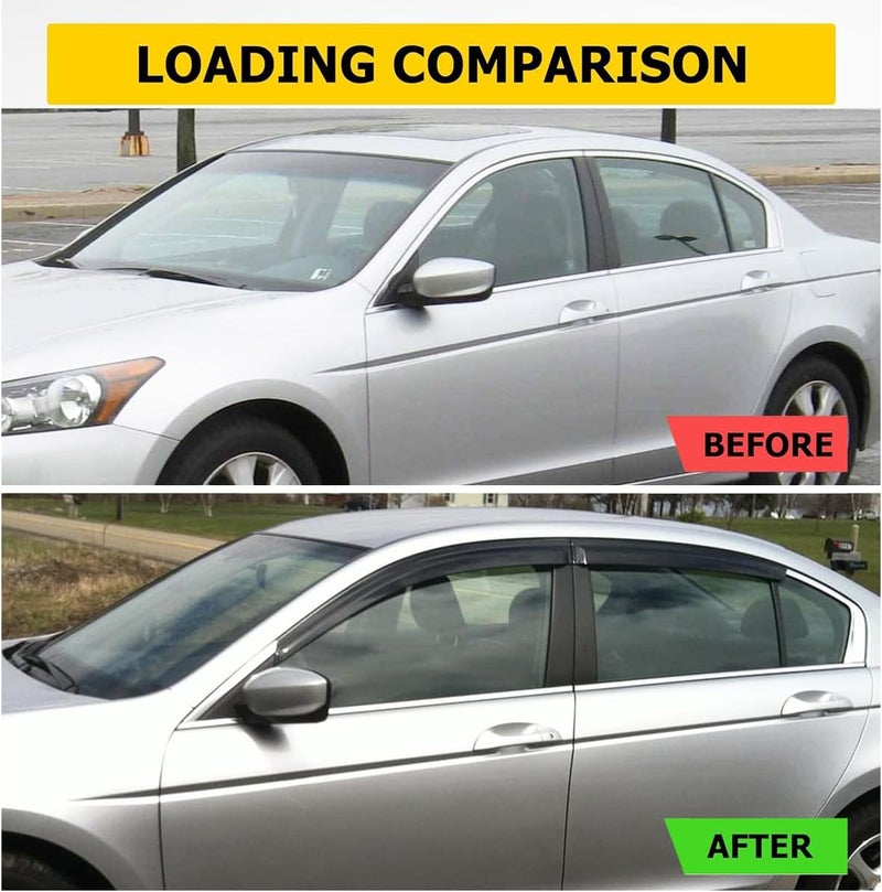 Deebior Original Side Window Deflector Visor Rain Guard fit for 2008-2012 Honda Accord Sedan,4pcs Outside Mount Tape-on Shatterproof Dark Smoke Window Shades 94960 - Image 2